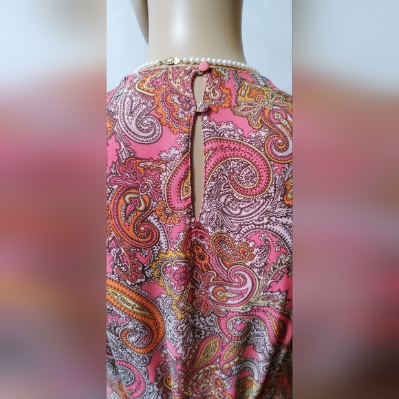 H&M Pink Paisley Sleeveless Pleated Dress Size 10 - Picture 4 of 7
